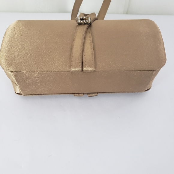 Nitebags satin brown box evening bag top loop handle rhinestone unique - Picture 3 of 6